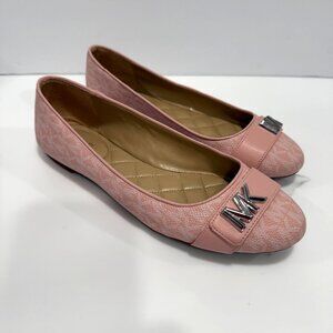 Michael Kors Jilly Logo Print Ballet Flats MK Hardware Pink Soft Girl Size 8M